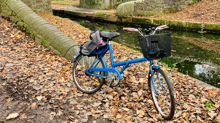 Nicola Jackson's blue stepthrough bike