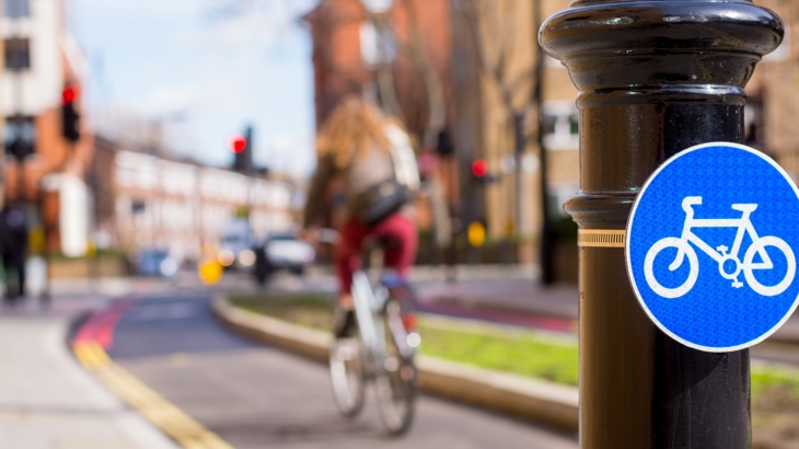 Cyclist on cycle path in London