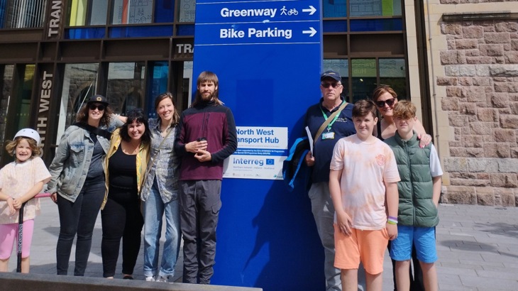 Walkers Outside the North West Transport Hub Active Travel Centre in Northern Ireland during Foyle Maritime Festival for the Derry Dander walks