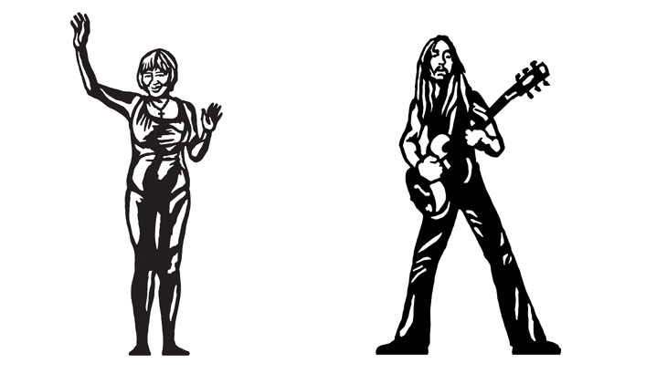 Illustrations of the heroes being celebrated in Hastings through Walk Wheel Cycle Trust's Portrait Benches project