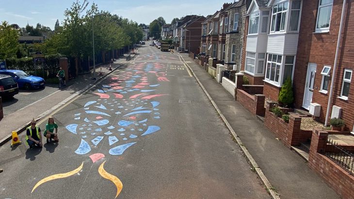 traffic calming dragon outside school in exeter