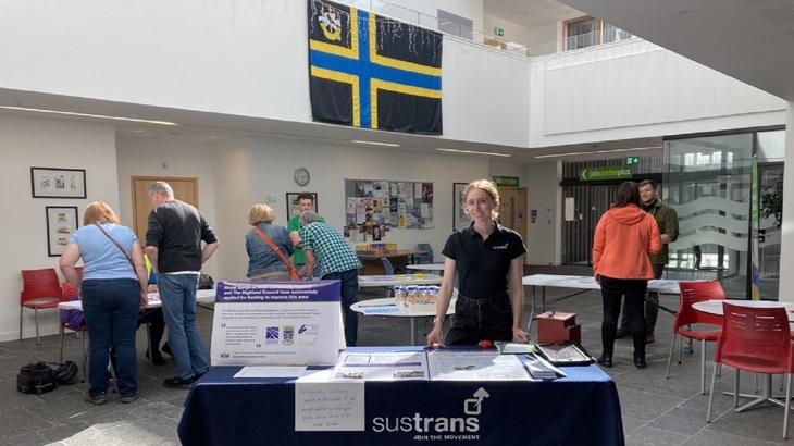 A Walk Wheel Cycle Trust in Scotland colleague is pictured at an engagement event for Wick Lanes Pocket Places