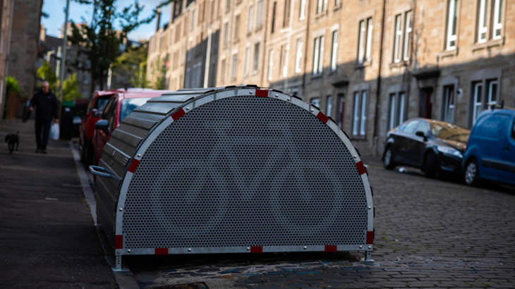 Bike hangar cycle storage on a residential road in Dundee, Scotland.