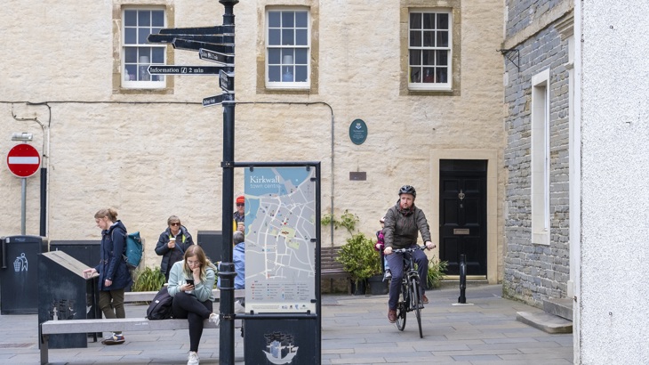 People using shared-space in Kirkwall centre