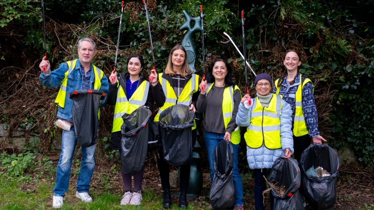 Volunteers from Edinburgh & Lothians Regional Equality Council (ELREC) on a litter pick on National Cycle Network Route 75.