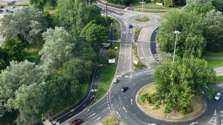 Aerial view of the active travel route on National Cycle Network 52 in Coventry. Photo: Courtesy of Coventry City Council 