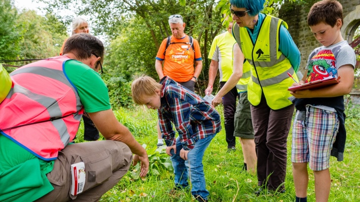 Volunteers and members of the public on a wildlife walk
