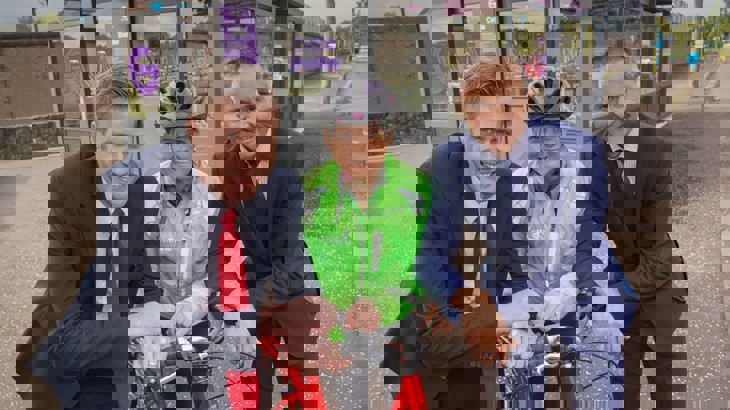 ictured launching the new Glider cycle shelters are L-R Richard Anderson, Translink, Martha Robb, Walk Wheel Cycle Trust and Clive Robinson, Department for Infrastructure.