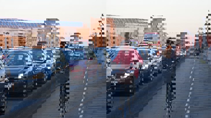 traffic congestion alongside cycle lane