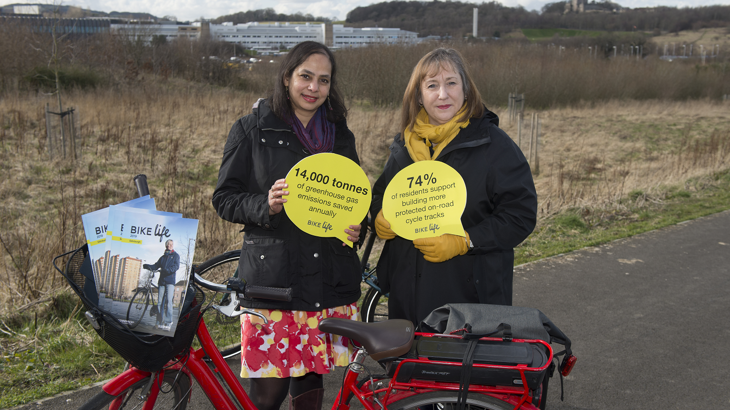 Bike Life Edinburgh 2019, Walk Wheel Cycle Trust Director of Urbanism Daisy Narayanan and City of Edinburgh Council Transport Convener Lesley Macinnes launch the new report