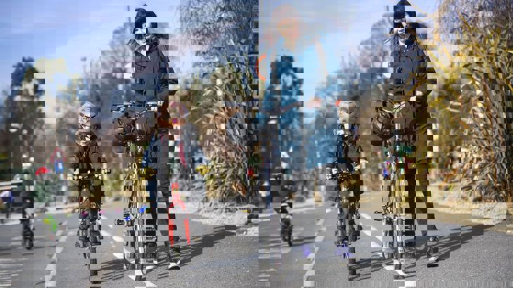 Claire Montgomery With Her Son Alex Leaving School On Their Bikes