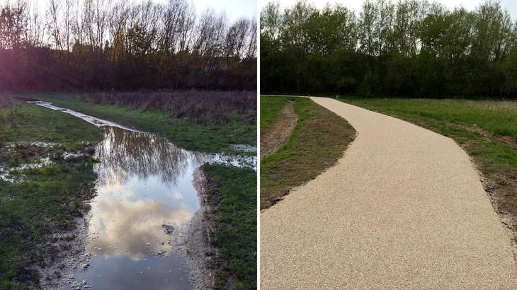 before and after of improvements made to path