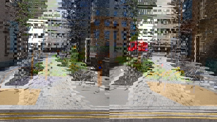 two sets of filters, spaced slightly apart to create a new area that cannot be accessed by motor traffic.
