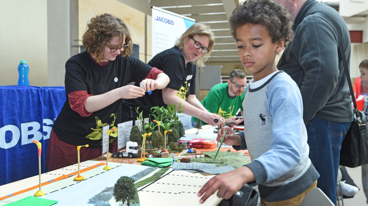 A child playing with design elements