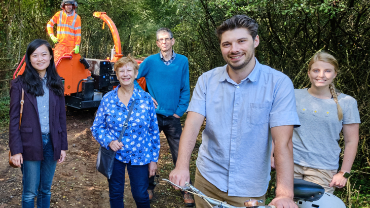 Carmen Szeto meets construction workers, parish councillors and Stratford District Councillor, Louis Adam, and his partner on a stretch of the proposed new route