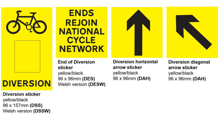 Example of National Cycle Network diversion stickers to be used to signpost users to an alternative route