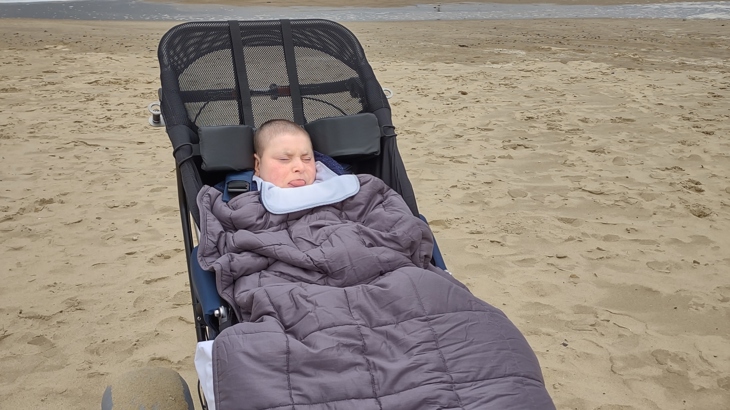 Adam in his Delta all terrain buggy on Bacton beach