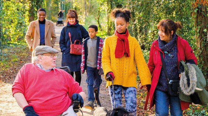 PfE Report, Adults, animals, children walking along the National Cycle Network